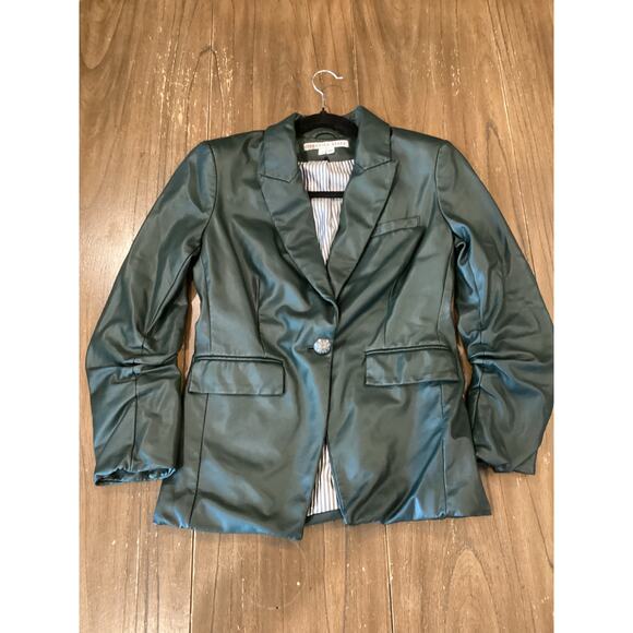 Veronica Beard Hollis Emerald Faux Vegan Leather Dickey Jacket Blazer Size 4 - Picture 2 of 12